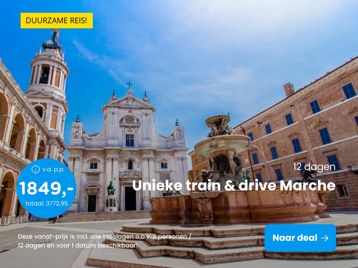 Unieke train & drive door Le Marche incl. hotels, ontbijt, treinticket en elektrische huurauto