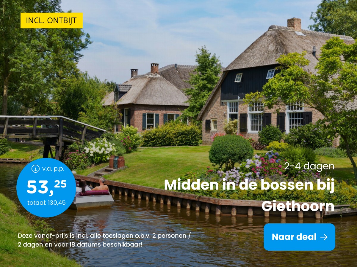 STUNT! ⚡ Verblijf in de bossen bij Weerribben Wieden en Giethoorn incl. diner