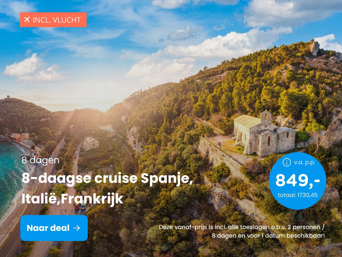 ???? BLACK FRIDAY DEAL! ⚡ 8-daagse cruise Spanje, Italië en Frankrijk o.b.v. volpension of all-inclusive en incl. vlucht en balkonhut