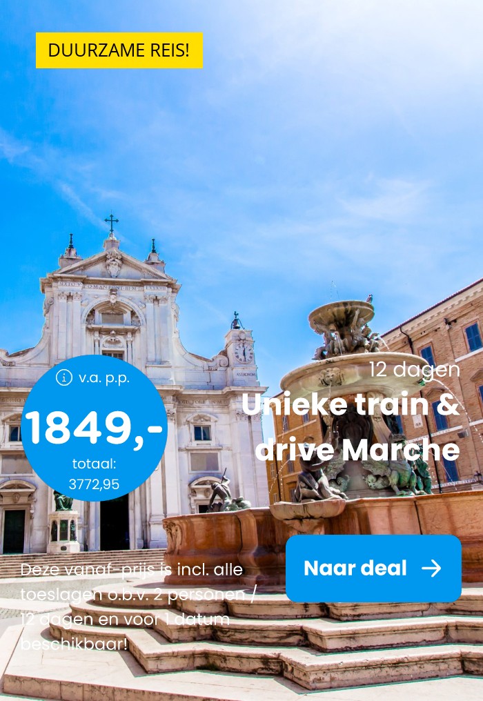 Unieke train & drive door Le Marche incl. hotels, ontbijt, treinticket en elektrische huurauto