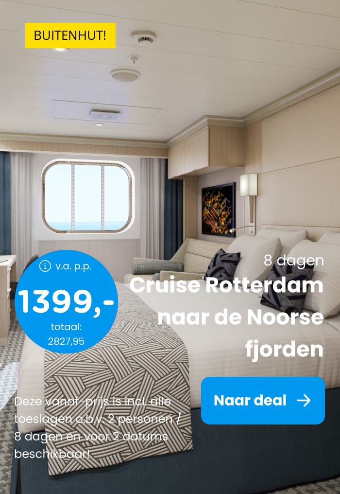 ????⚡BLACK FRIDAY MEGA BUITENHUTTEN DEAL⚡???? Bewonder vanuit je buitenhut de Noorse fjorden en steden tijdens een 8-daagse cruise vanuit Rotterdam o.b.v. volpension of all-inclusive