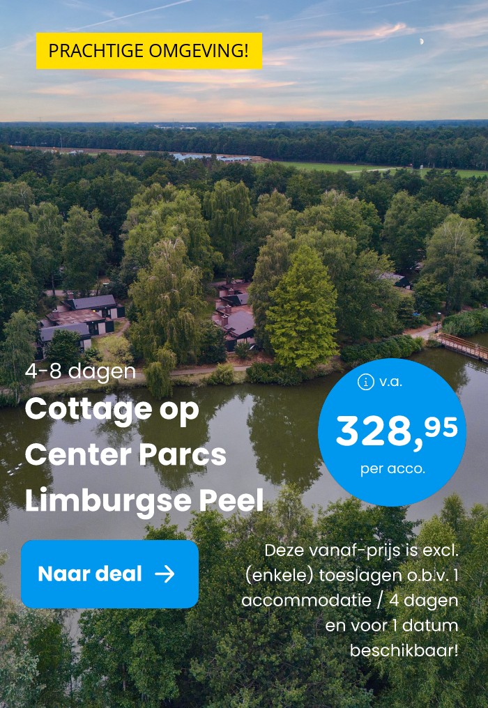 Verblijf bij Center Parcs Limburgse Peel in een 4-, 5-, 6,- of 7-persoons cottage