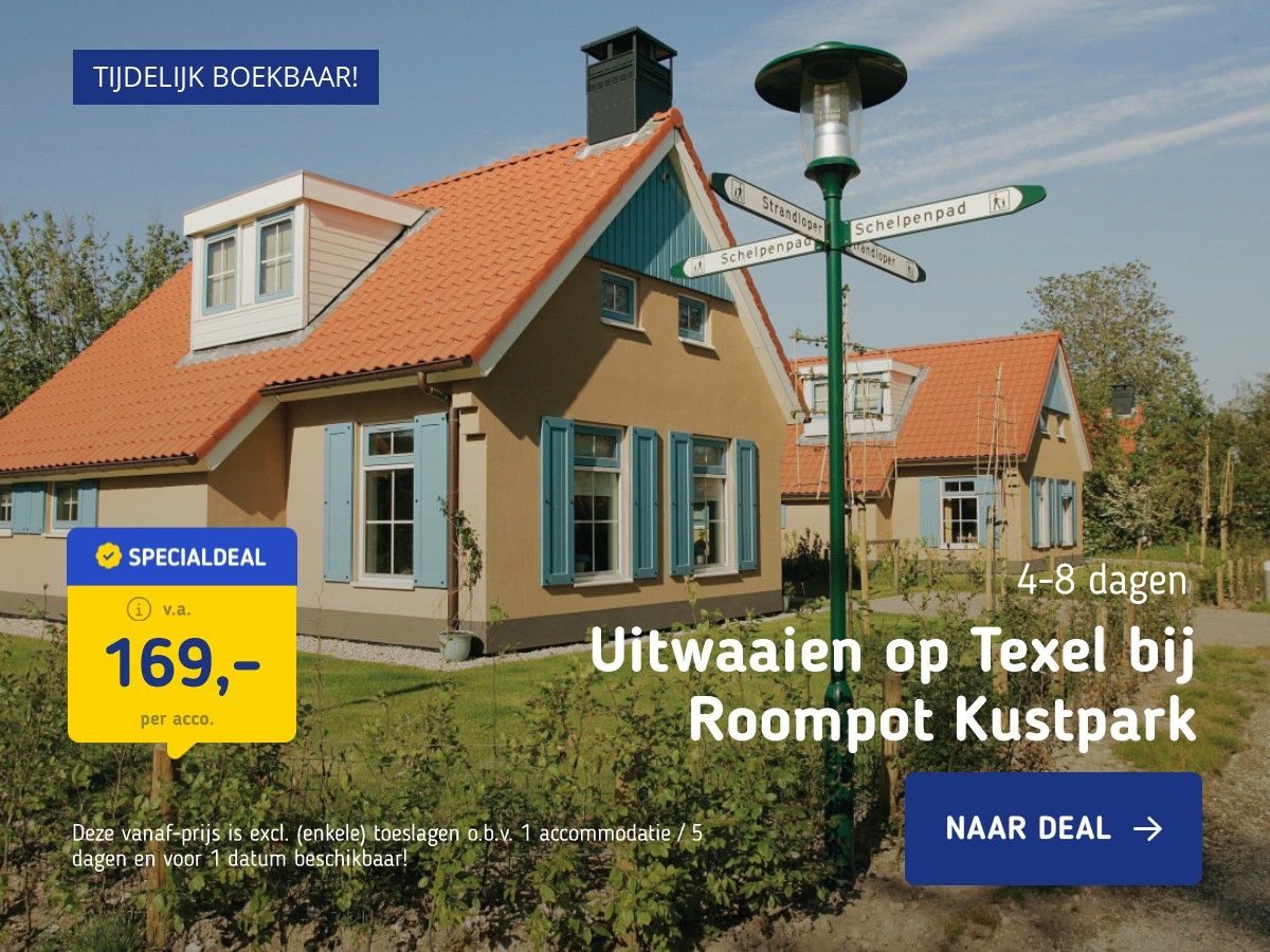 FLASHDEAL! ⚡Uitwaaien op Texel bij Roompot Kustpark Texel