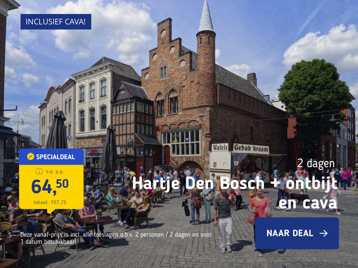 FLASHDEAL! ⚡ Verblijf in het hart van Den Bosch incl. ontbijt en ontvangst met Cava