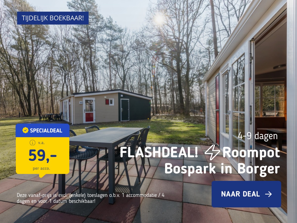 FLASHDEAL! ⚡️Verblijf in een 4-persoons Chalet op Roompot Bospark Lunsbergen