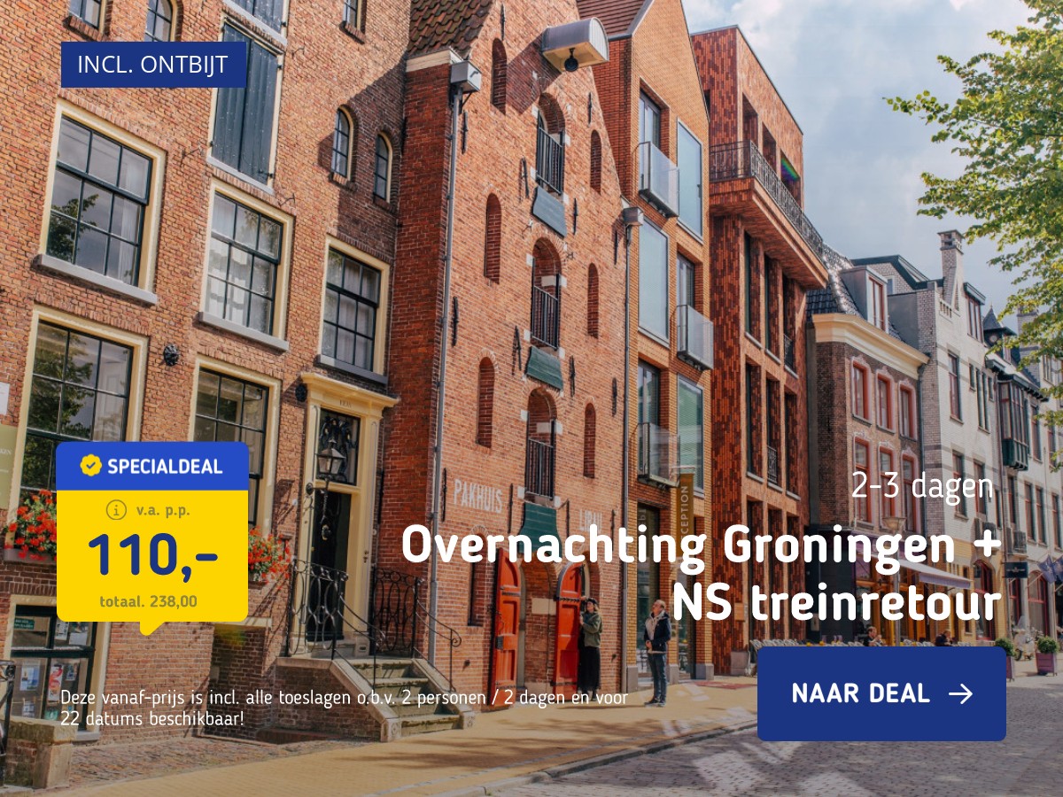 Overnacht in Groningen incl. ontbijt en NS treinretour