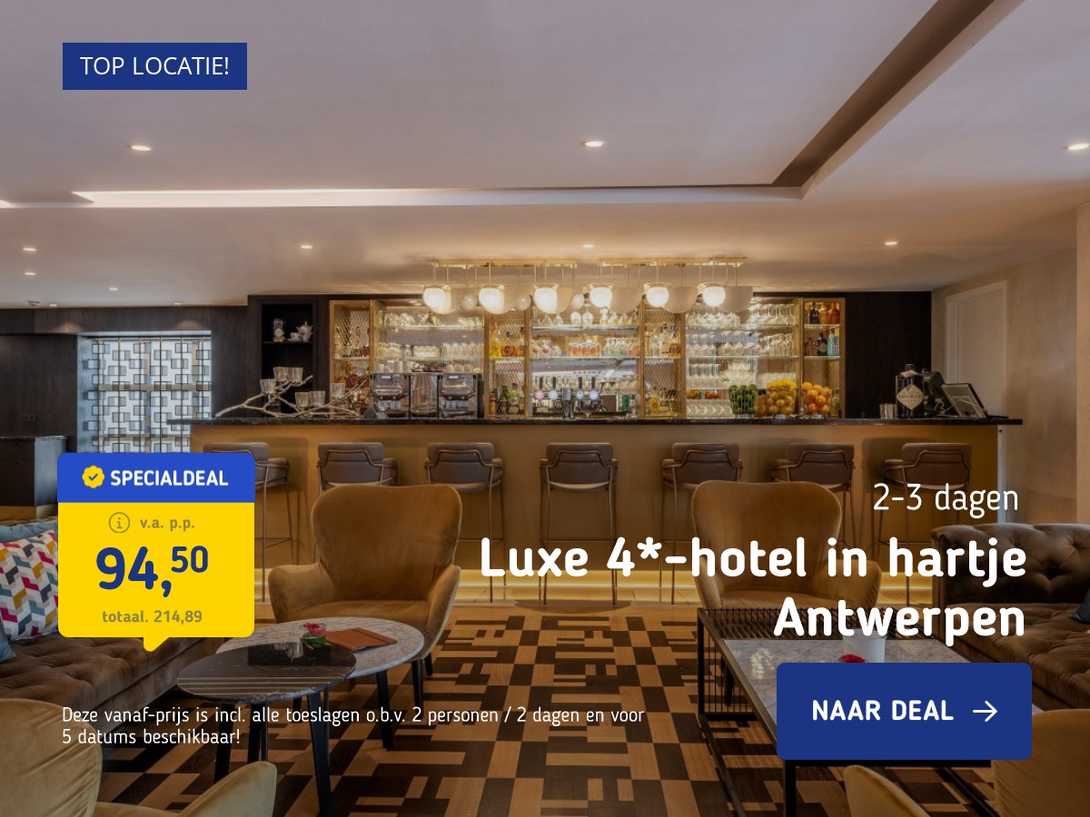 FLASHDEAL! ⚡️ Luxe 4*-hotel in hartje Antwerpen incl. ontbijt