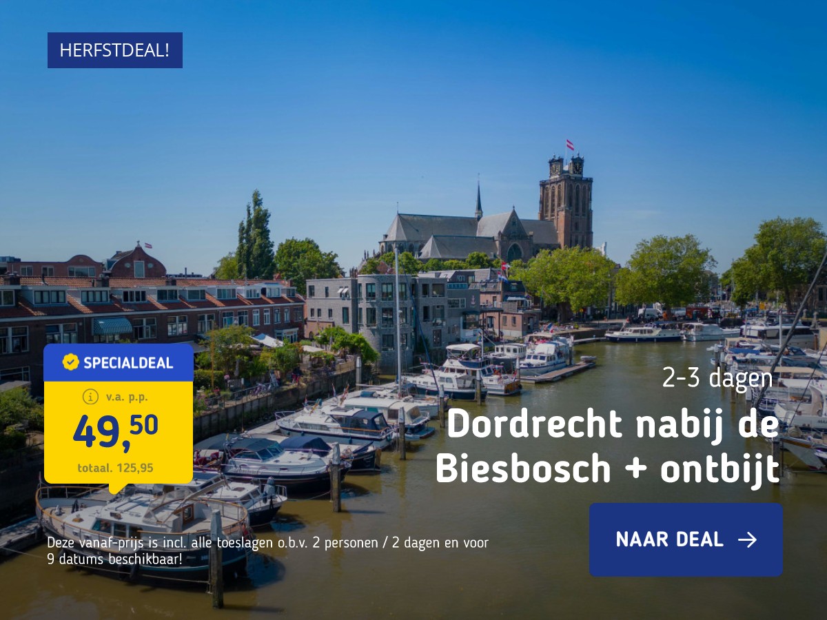 Verblijf in Dordrecht en nabij N.P. de Biesbosch incl. ontbijt