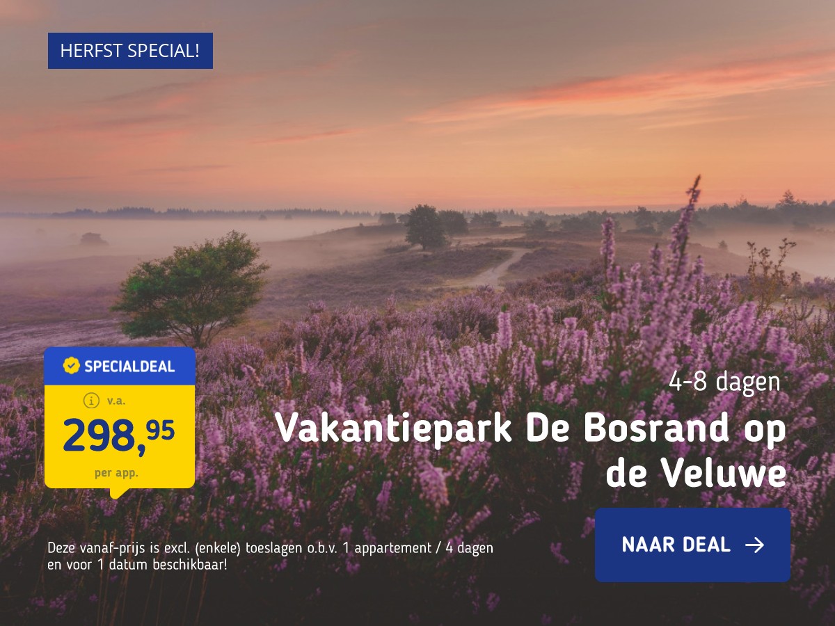 Verblijf op vakantiepark de Bosrand midden op de Veluwe incl. dag entree wellness naar keuze