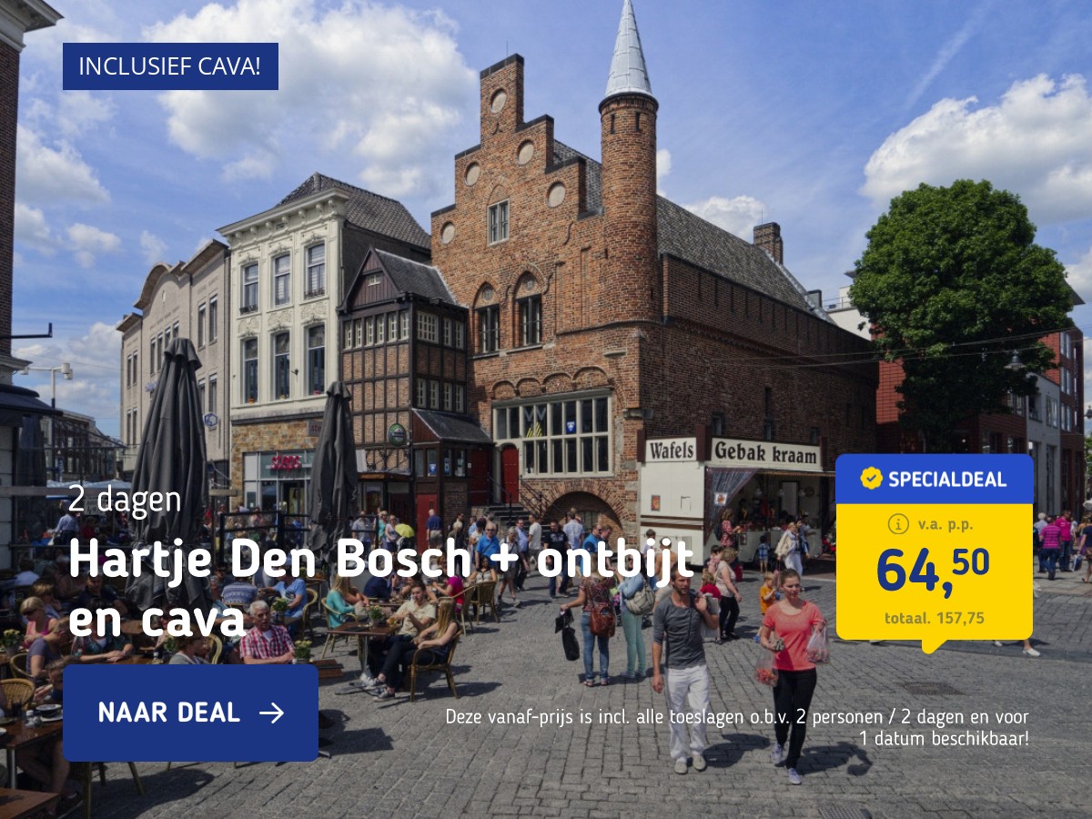 FLASHDEAL! ⚡ Verblijf in het hart van Den Bosch incl. ontbijt en ontvangst met Cava