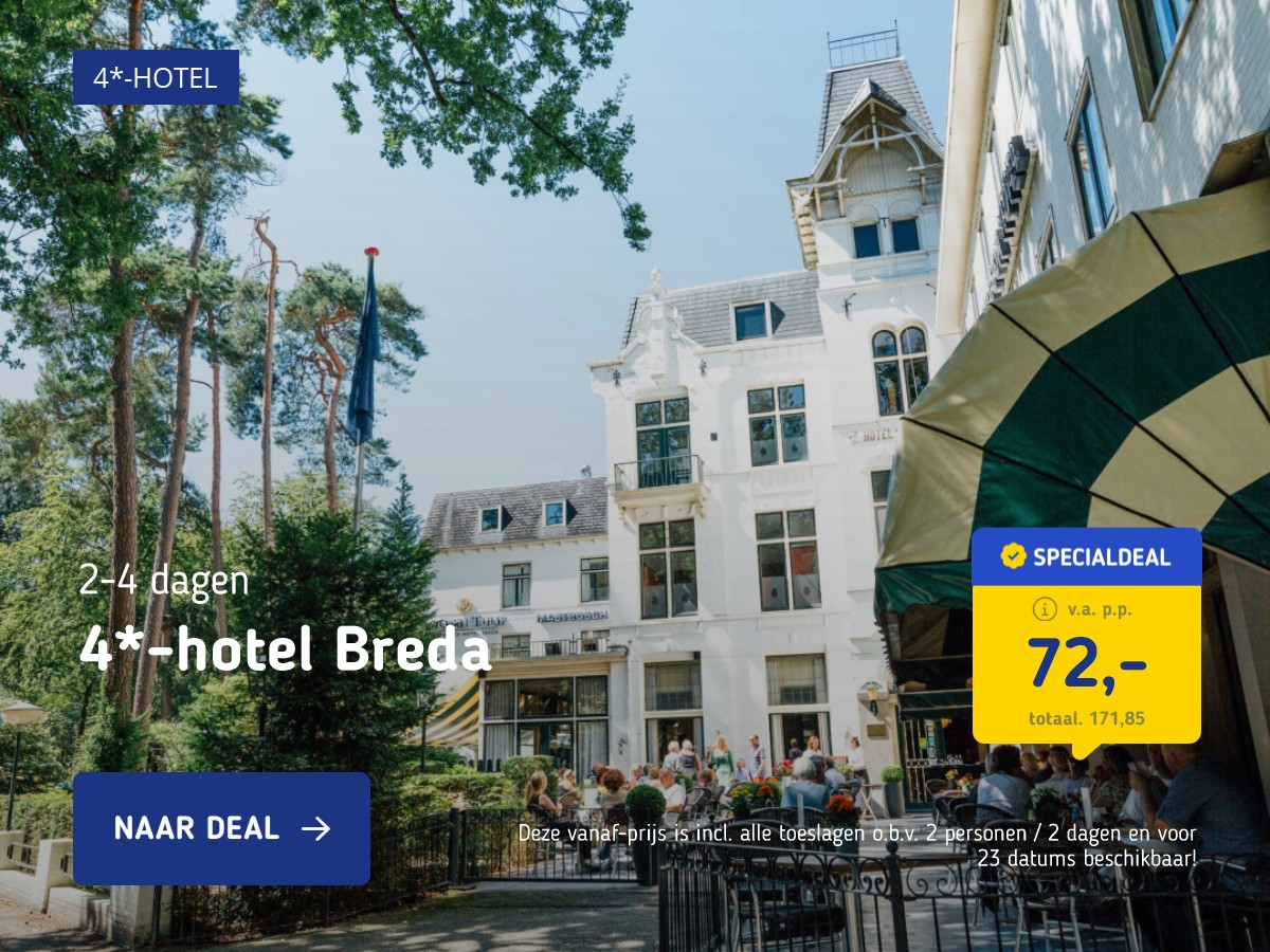 Mega Deal: Comfort Bubbelbad Kamer in prachtig 4* Hotel Breda nabij het centrum incl. ontbijt