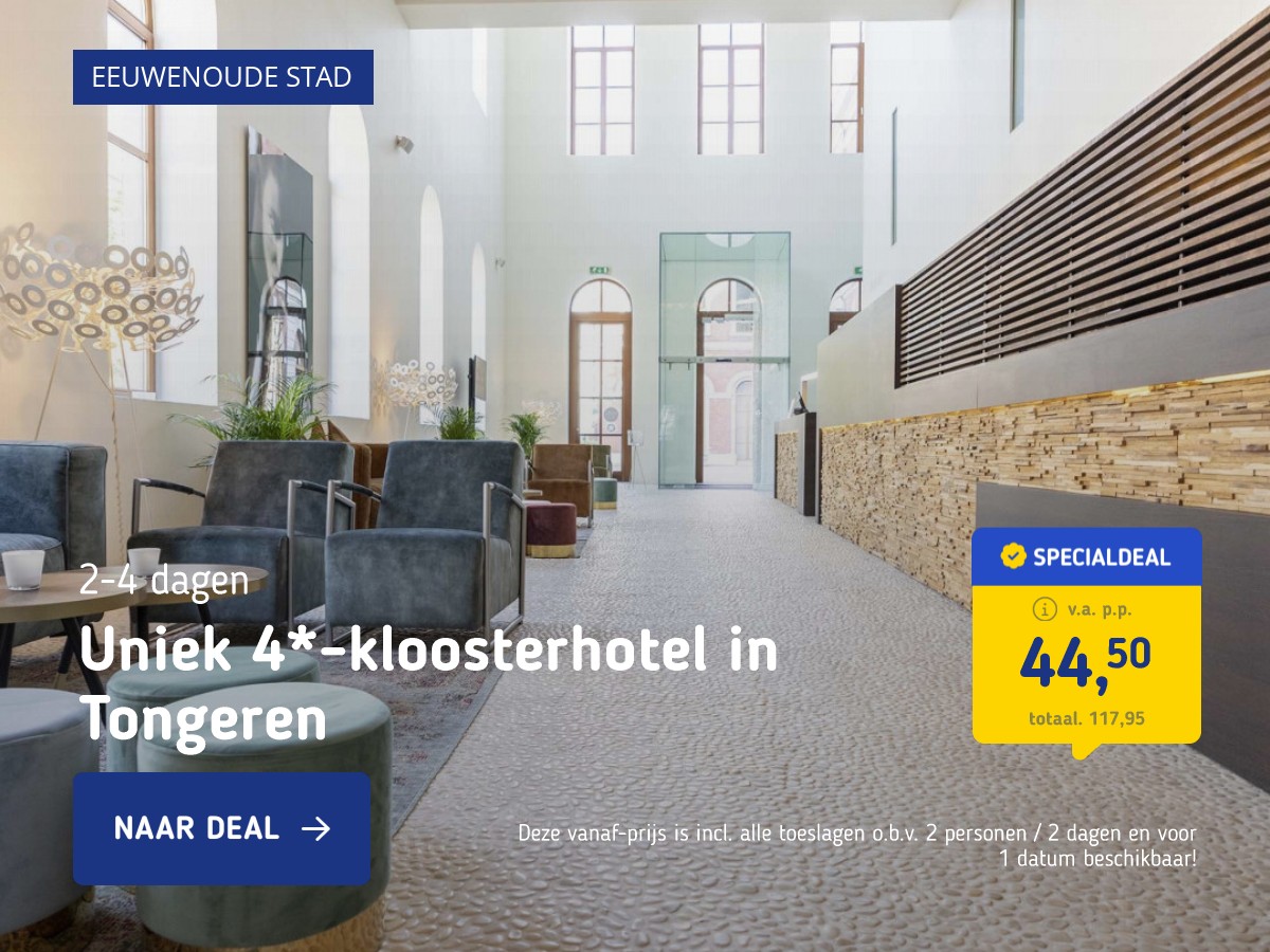 Verblijf in uniek 4*-kloosterhotel in Tongeren nabij Maastricht