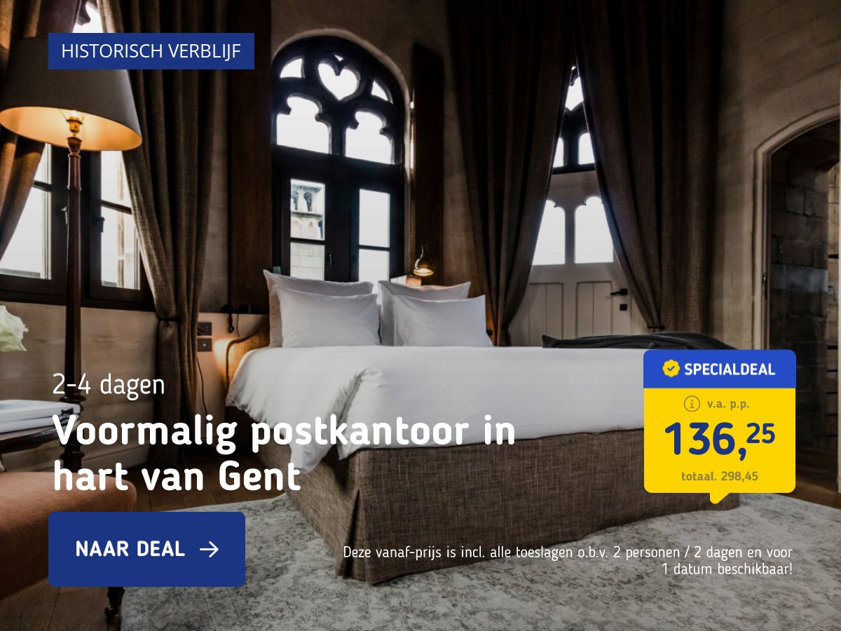 Luxe boetiekhotel in voormalig postkantoor in het hart van Gent