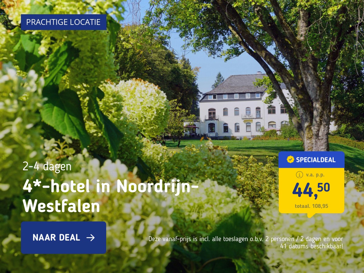 4*-hotel in prachtige vallei in Noordrijn-Westfalen incl. ontbijt en lunchpakket