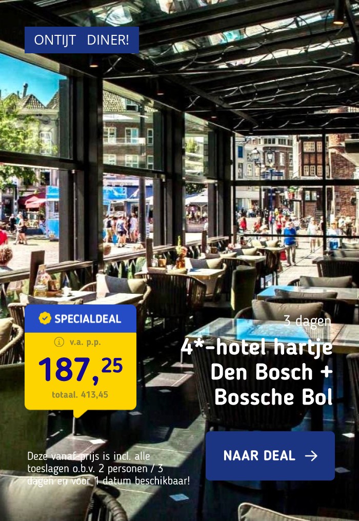 4*-hotel aan de Markt in hartje Den Bosch incl. ontbijt, 3-gangendiner en Bossche Bol