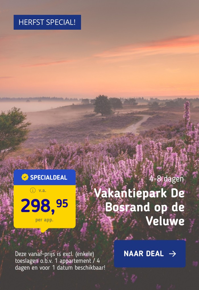 Verblijf op vakantiepark de Bosrand midden op de Veluwe incl. dag entree wellness naar keuze