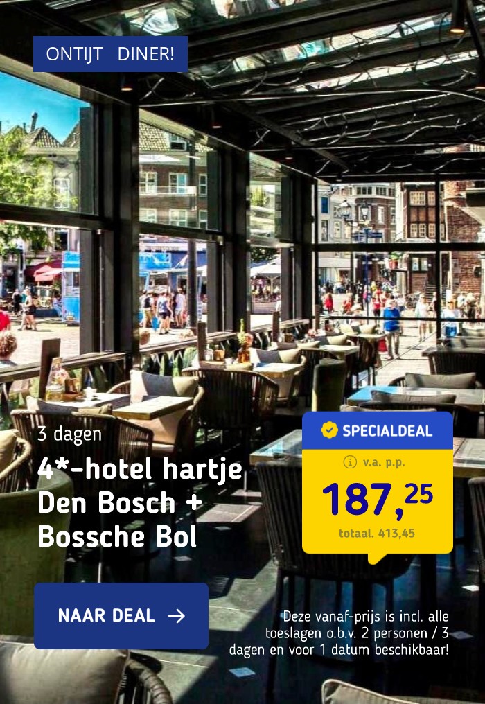 4*-hotel aan de Markt in hartje Den Bosch incl. ontbijt, 3-gangendiner en Bossche Bol